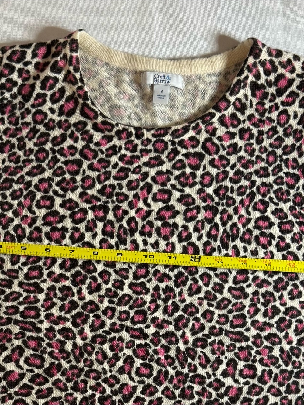 croft & barrow Cream and Pink Leopard Print Crew Neck Sweater - Picture 6 of 13